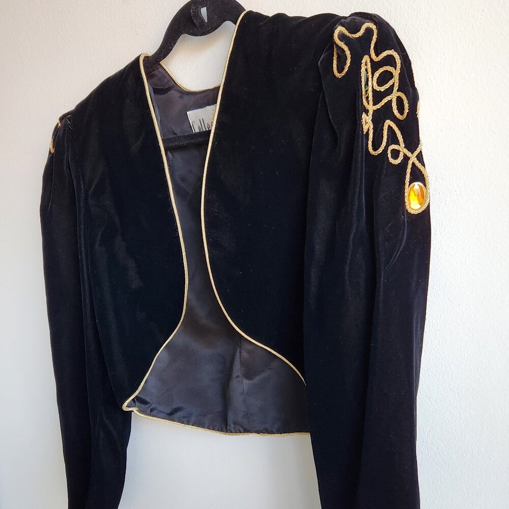 Vintage Black Velvet Embellished Cropped Bolero - Sz M